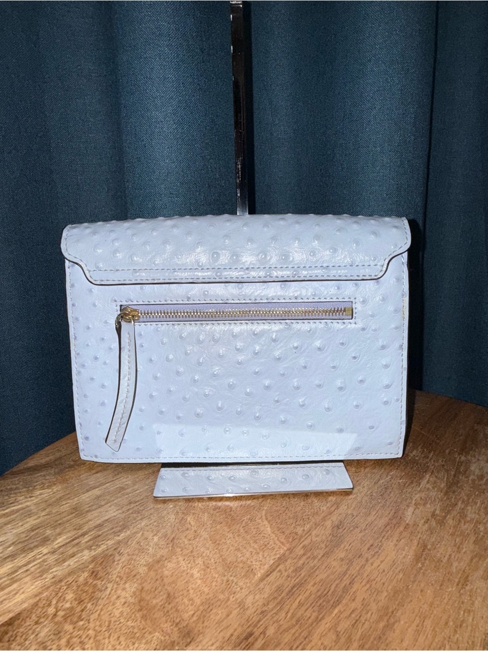 Dooney & Bourke Light Blue Ostrich-Embossed East West Flap Crossbody Bag - Picture 2 of 10